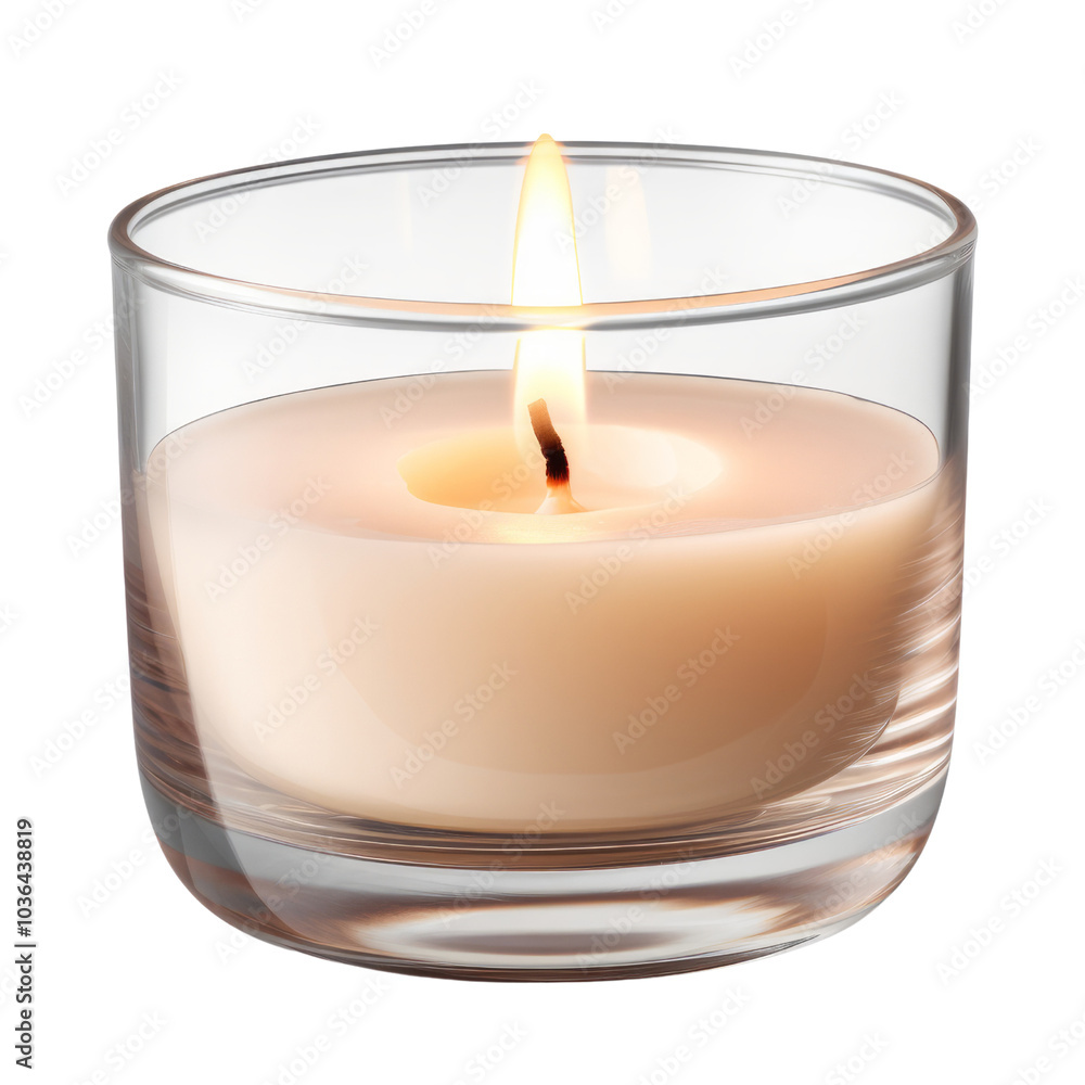white beige candle in glass isolated on transparent background cutout white beige candle in glass isolated on transparent background cutout