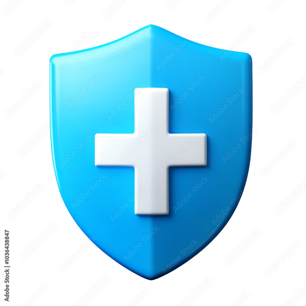 Fototapeta premium shield first aid cross 3d render icon isolated on transparent background cutout