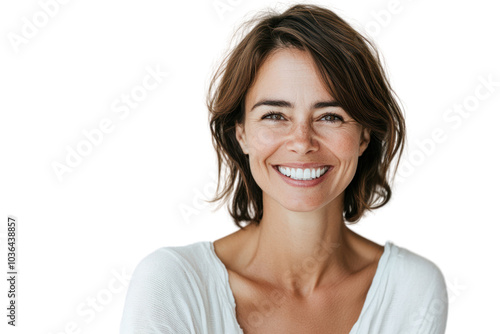 Smiling mature woman isolated on transparent background,PNG image. 