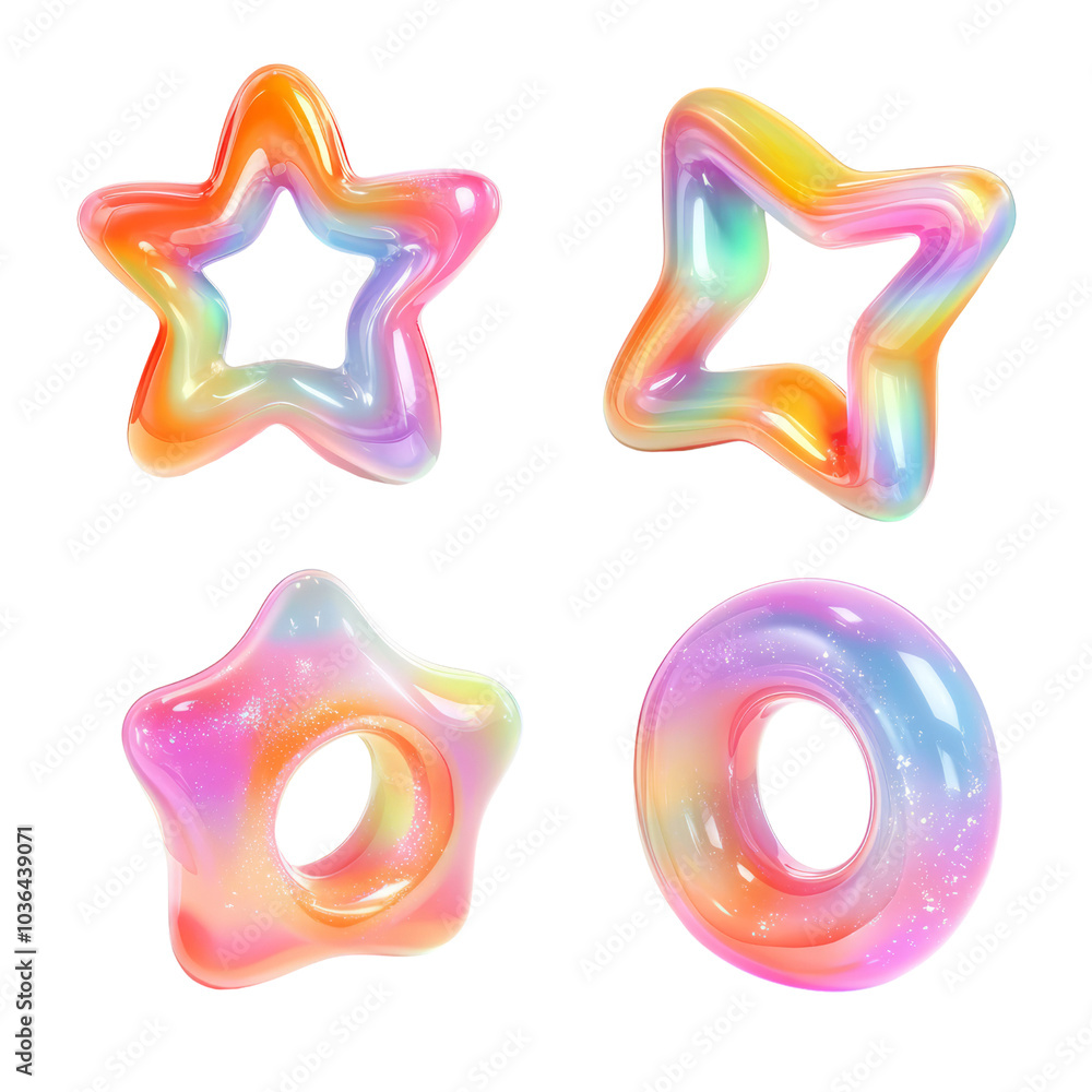 set of abstract star circle gradient freeform shape form fluid holographic Iridescent 3d render icon isolated on transparent background cutout set of abstract star circle gradient freeform shape form fluid holographic Iridescent 3d render icon isolated on transparent background cutout