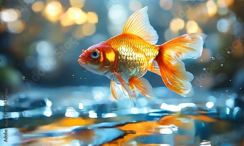 A vibrant goldfish swimming gracefully in shimmering water. photo