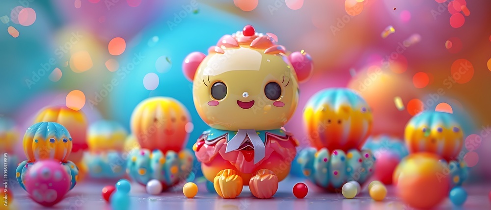 Naklejka premium Whimsical colorful characters playfully gather in a dreamy fantasy world filled with joy and imagination