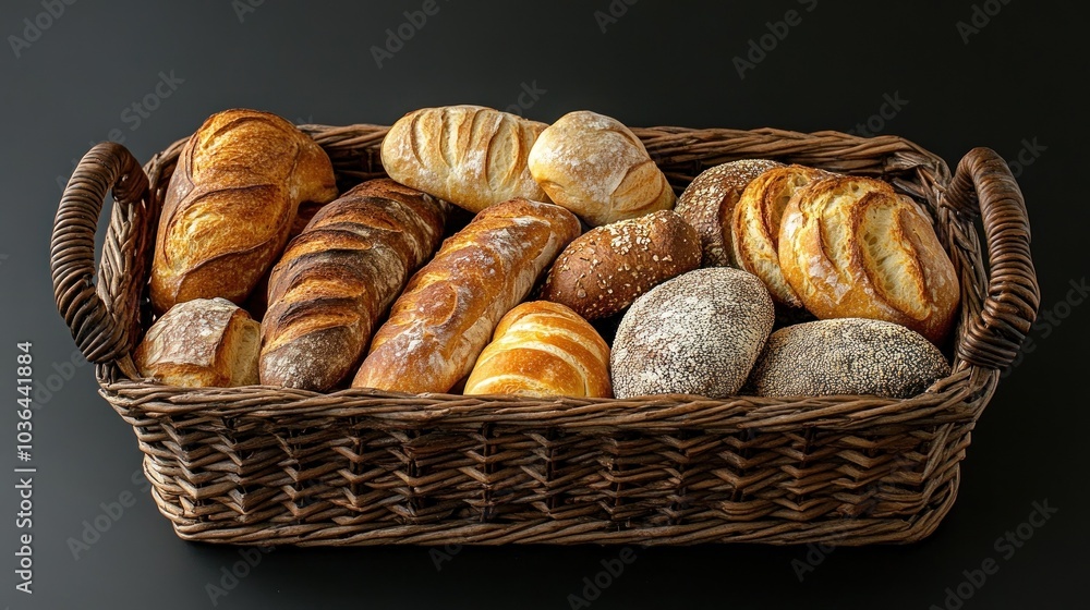 Assortment of Freshly Baked Bread in a Wicker Basket Assortment of Freshly Baked Bread in a Wicker Basket