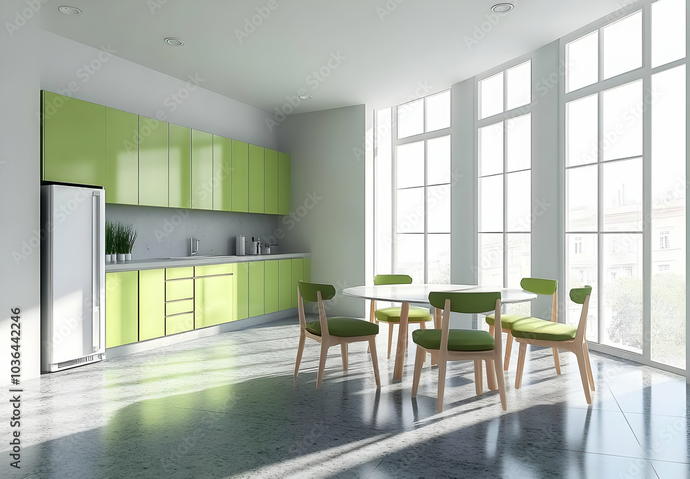 Modern 3D Rendering of a Bright Dining Room Modern 3D Rendering of a Bright Dining Room
