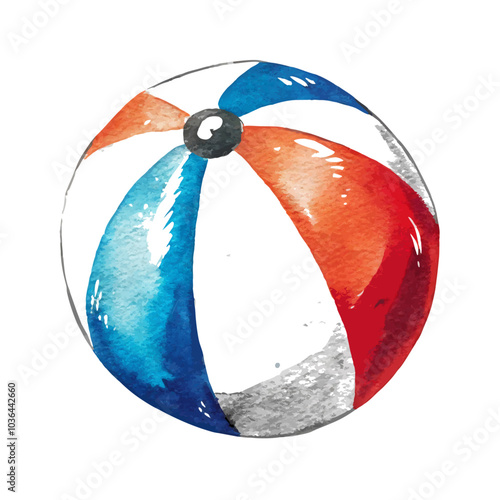 Watercolor beach ball Tricolor vector airy beach ball on a isolated white background (13)