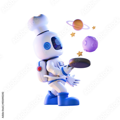 astronaut cooking planet 3d illustration