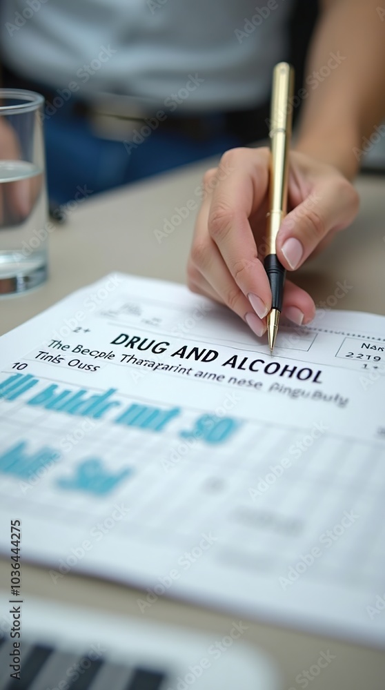 Drug and alcohol testing form on office table with pen Drug and alcohol testing form on office table with pen