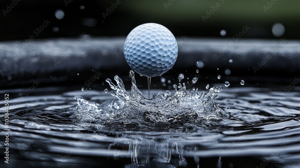 Golf Ball Splashing into Water, Dark and Moody, Water Splashes, High Contrast Photography, Golf, Water, Splash Golf Ball Splashing into Water, Dark and Moody, Water Splashes, High Contrast Photography, Golf, Water, Splash