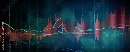 Abstract business panorama background, stock market graph, digital data chart, technology. Generative ai