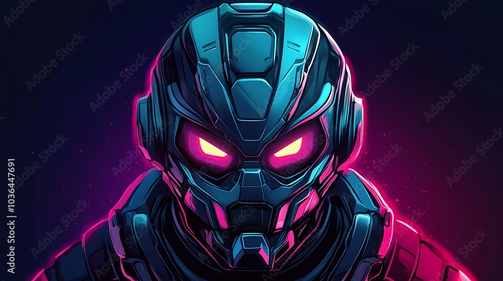 Cyberpunk Robot Head with Glowing Lights Cyberpunk Robot Head with Glowing Lights