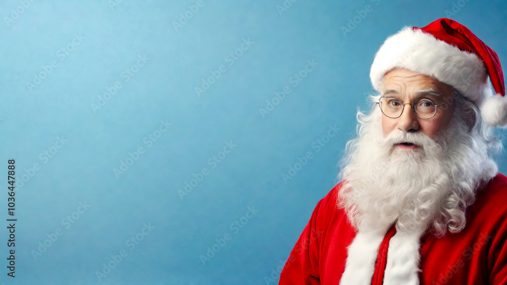 Naklejka premium サンタクロースと水色の背景