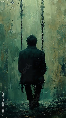 Silhouette of a Man on a Swing: A Painting of Melancholy and Reflection photo