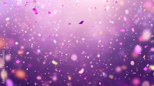 Covered with colored confetti and purple background with soft and blur style empty advertising space for background