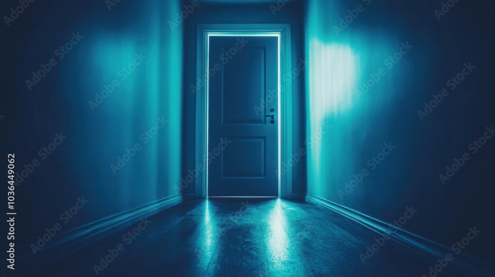 A single door glowing with light in a shadowy corridor, representing hope and new beginnings. A single door glowing with light in a shadowy corridor, representing hope and new beginnings.