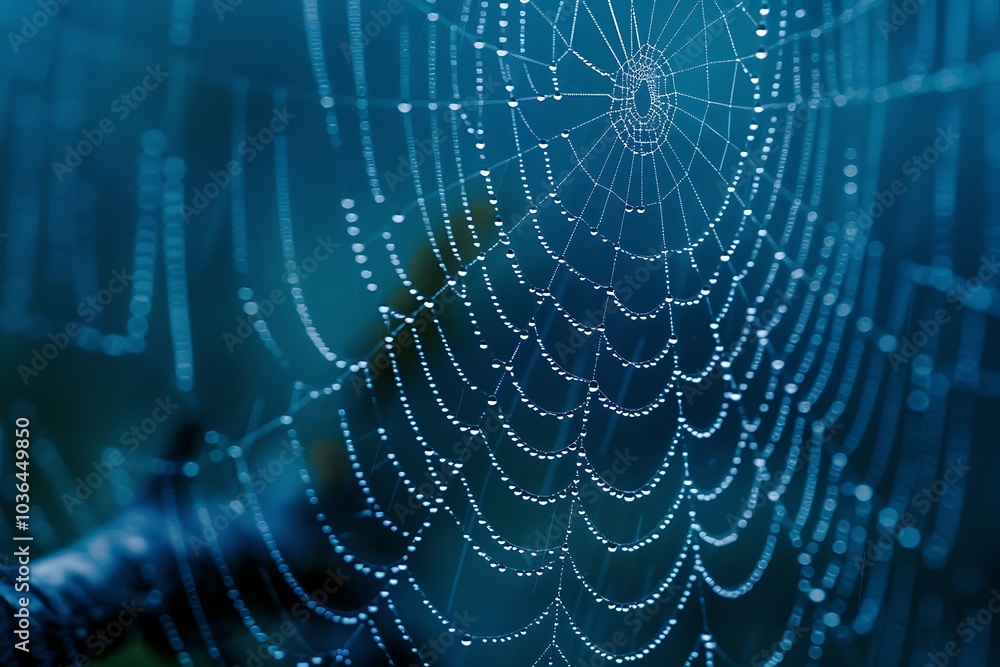 Spider web with dew drops on green bokeh background. Spider web with dew drops on green bokeh background.