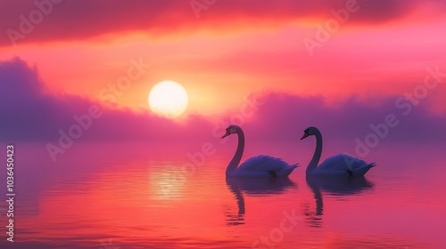 Two Swans at Sunrise photo