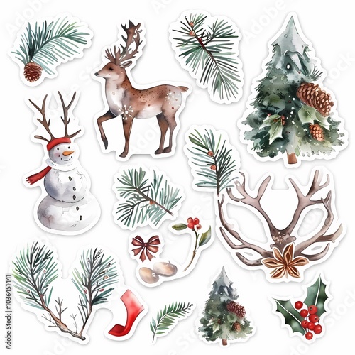 Watercolor holiday decorations, perfect for festive designs.