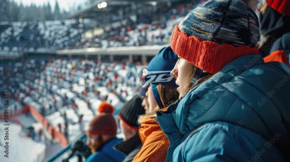 Spectators viewing biathlon individual events, sports, endurance Spectators viewing biathlon individual events, sports, endurance