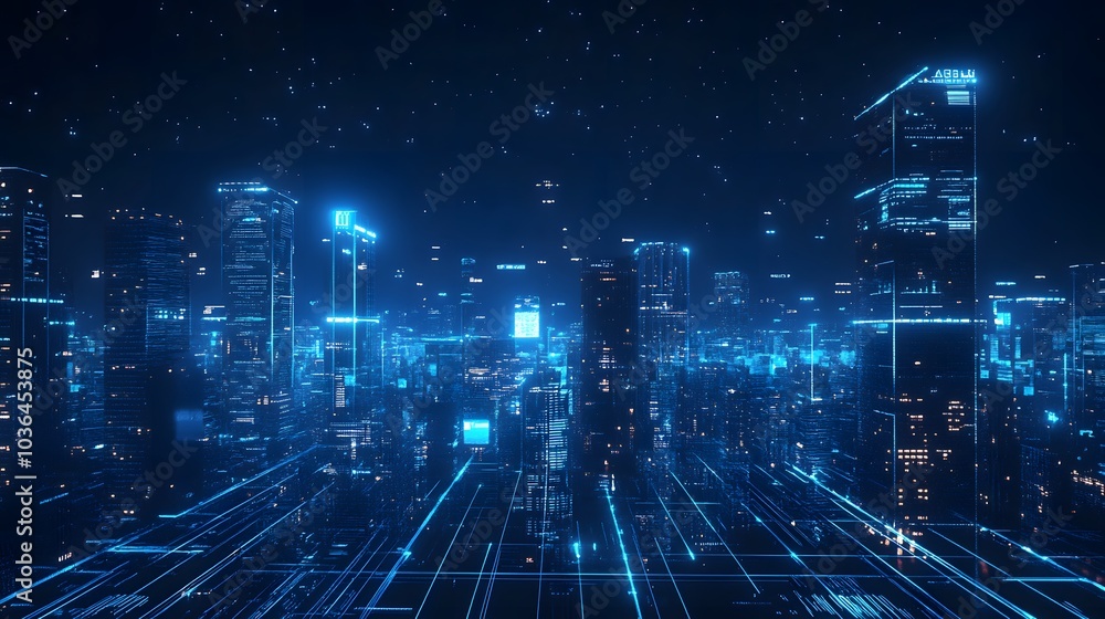 Fototapeta premium Blue high-tech tone of cityscape conneted line, technology conce.