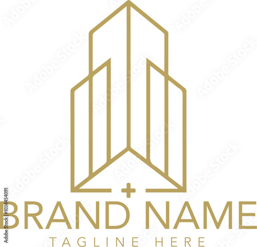 House residential real estate logo line art icon label illustration design. Generative AI.