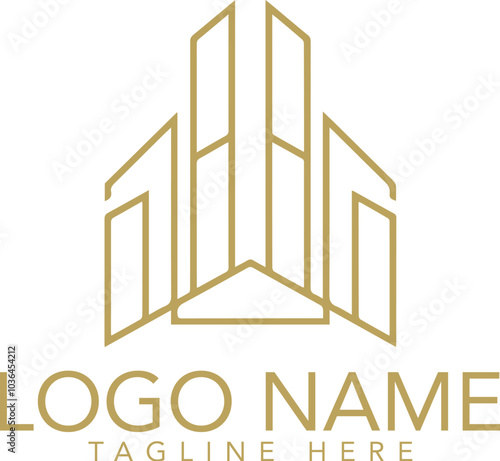 House residential real estate logo line art icon label illustration design. Generative AI.