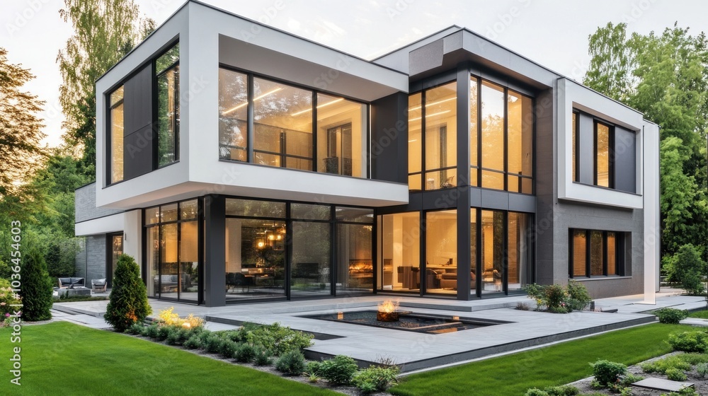 Contemporary exterior building styles, with a minimalist design featuring clean lines, large windows, and a combination of glass, concrete, and metal for a sleek, futuristic appearance Contemporary exterior building styles, with a minimalist design featuring clean lines, large windows, and a combination of glass, concrete, and metal for a sleek, futuristic appearance