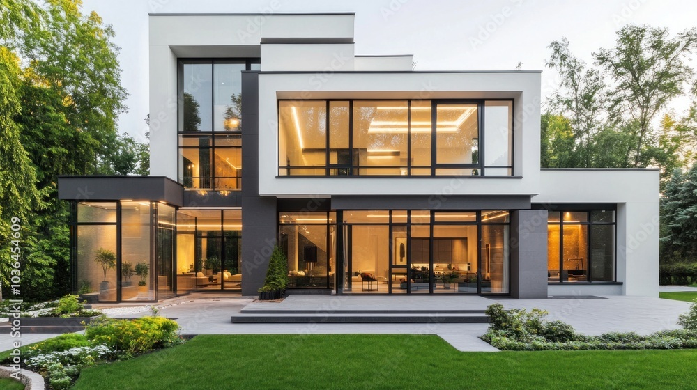 Contemporary exterior building styles, with a minimalist design featuring clean lines, large windows, and a combination of glass, concrete, and metal for a sleek, futuristic appearance Contemporary exterior building styles, with a minimalist design featuring clean lines, large windows, and a combination of glass, concrete, and metal for a sleek, futuristic appearance