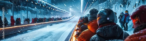 Spectators viewing luge team relay, sports, speed