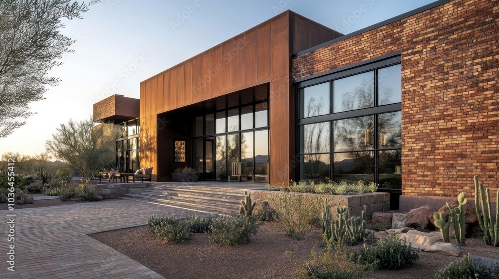 Exterior building with metal cladding, featuring sleek, durable panels that provide a modern, industrial look. The design combines metal with other materials like glass and stone for a dynamic facade Exterior building with metal cladding, featuring sleek, durable panels that provide a modern, industrial look. The design combines metal with other materials like glass and stone for a dynamic facade