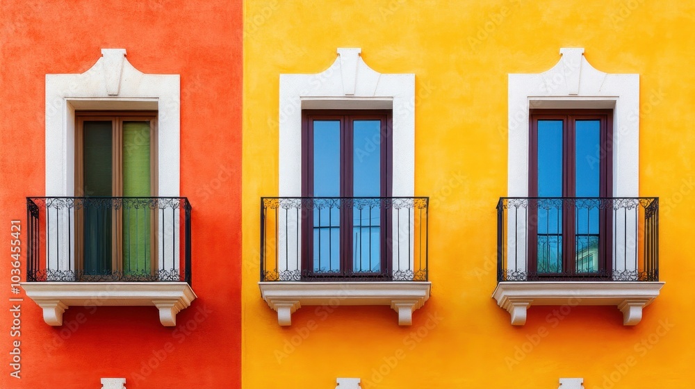 Fototapeta premium Exterior wall paint for buildings, with a focus on vibrant, durable finishes that enhance the aesthetic appeal and weather resistance. The paint adds a modern touch to traditional building materials