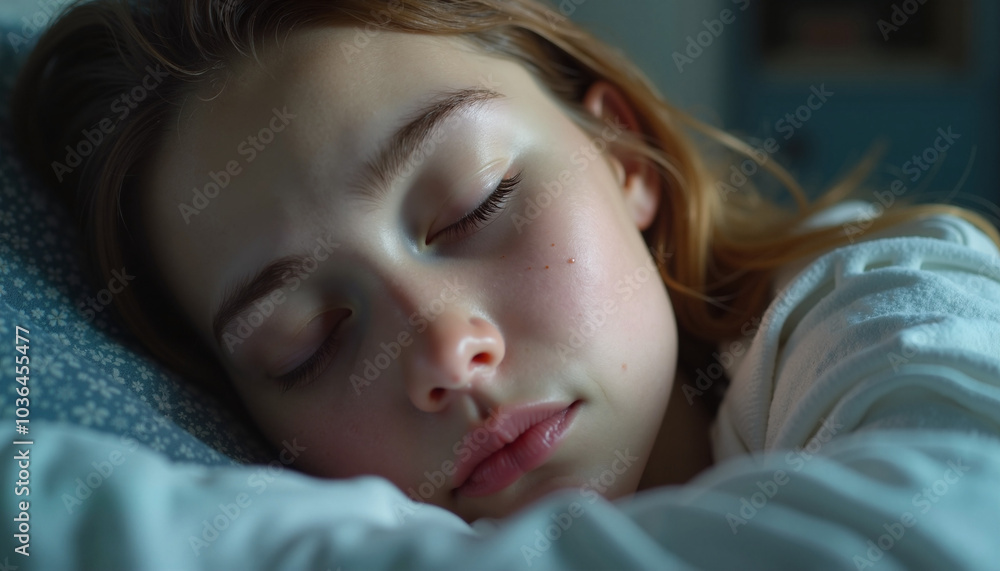 Woman Sleeping Peacefully on Pillow in Soft Light Woman Sleeping Peacefully on Pillow in Soft Light