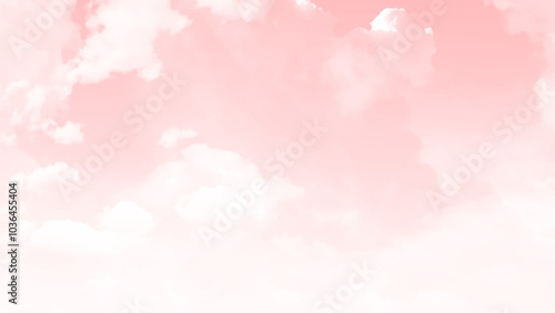 Pink sky with white clouds. Evening sky with clouds. Golden sunset. Pastel pale yellow coral peach pink rose beige white abstract background for design. Color gradient. Template.