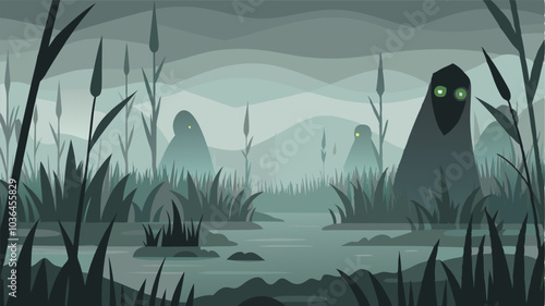 Veils of mist cling to the tall grasses and reeds concealing the creatures that lurk within the murky waters.