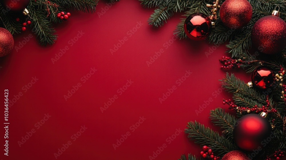 photograph of Red blank background above decorated for Christmas and Happy New Year. Copy space photograph of Red blank background above decorated for Christmas and Happy New Year. Copy space