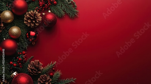 Wallpaper Mural photograph of Red blank background above decorated for Christmas and Happy New Year. Copy space Torontodigital.ca
