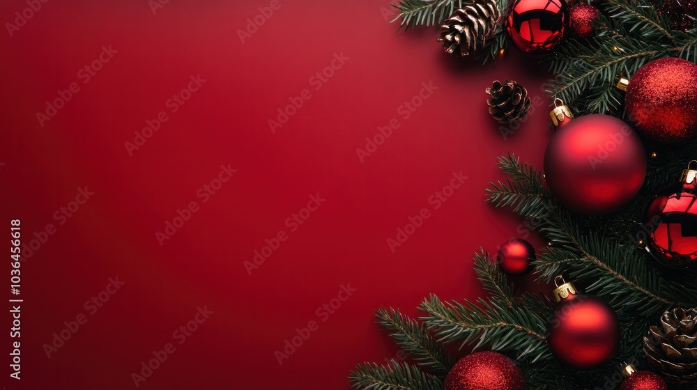photograph of Red blank background above decorated for Christmas and Happy New Year. Copy space photograph of Red blank background above decorated for Christmas and Happy New Year. Copy space