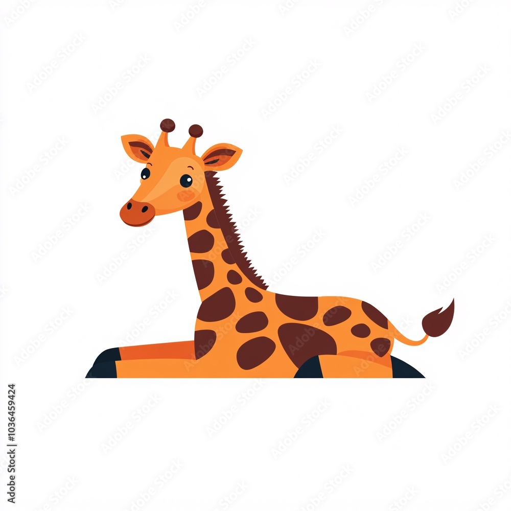 Fototapeta premium Cute Cartoon Giraffe Making Sand Angels at the Beach