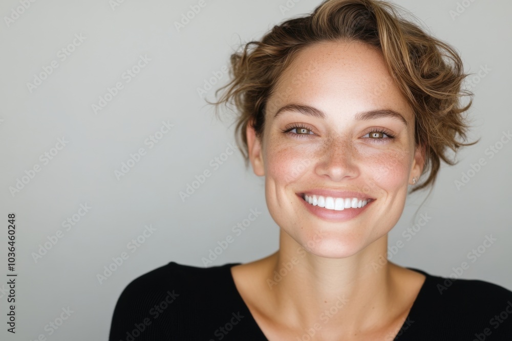 Beautiful woman smiling showing white teeth Beautiful woman smiling showing white teeth