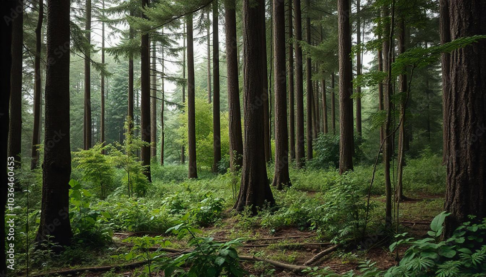 Green background forest in the morning Green background forest in the morning