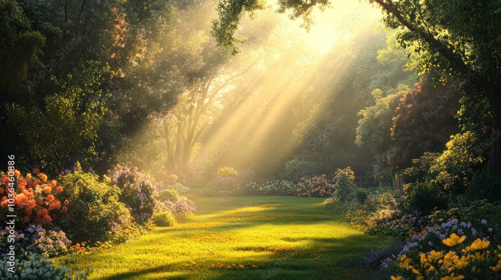 Sunbeams Through a Forest Path Sunbeams Through a Forest Path