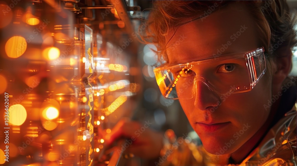 A physicist wearing protective goggles conducting a high-temperature plasma experiment, with glowing equipment and controlled environments used to study fundamental forces. A physicist wearing protective goggles conducting a high-temperature plasma experiment, with glowing equipment and controlled environments used to study fundamental forces.