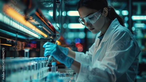 A researcher conducting a CRISPR gene editing experiment, using specialized equipment to alter genetic material in a state-of-the-art genetics lab.