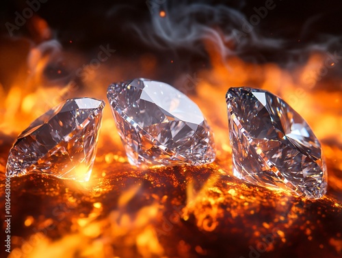 illustration, Conceptual image of diamonds set against a fiery