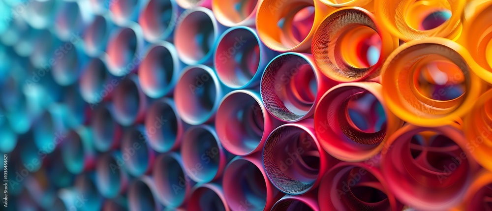 Vibrant abstract patterns of colorful cylinders creating a striking visual experience in modern design aesthetic Vibrant abstract patterns of colorful cylinders creating a striking visual experience in modern design aesthetic