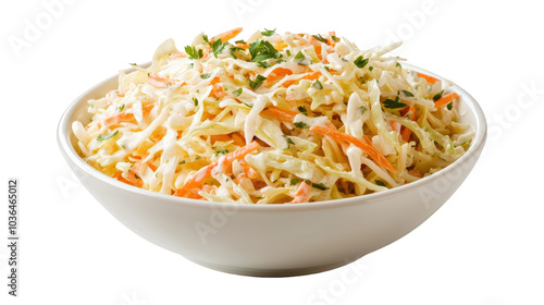 Fresh coleslaw with shredded cabbage and carrots in a bowl 