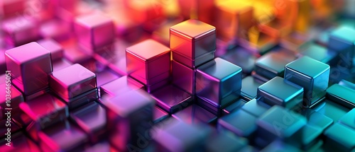 Vibrant abstract composition of colorful metallic cubes merging in a dynamic digital landscape for modern art enthusiasts photo