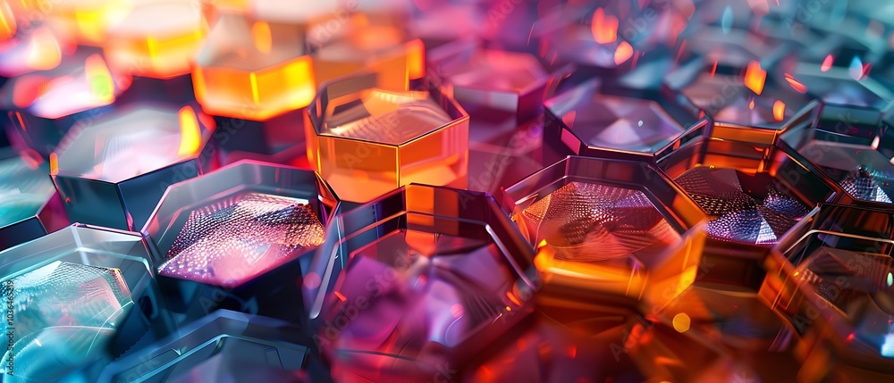 Fototapeta premium Vibrant hexagonal structures a colorful exploration of light and texture in abstract designs