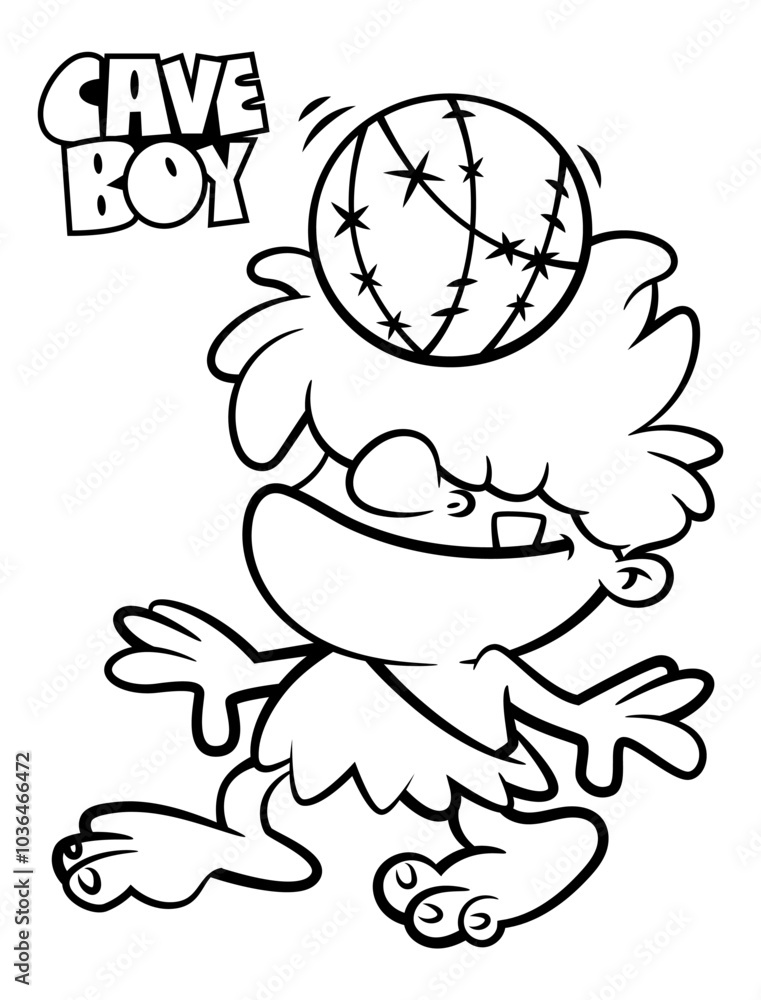 Little Caveman cartoon characters juggling a ball. Best for outline, logo, and coloring book with sports themes for kid Little Caveman cartoon characters juggling a ball. Best for outline, logo, and coloring book with sports themes for kid