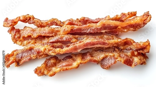 Crispy Bacon Strips on White Background