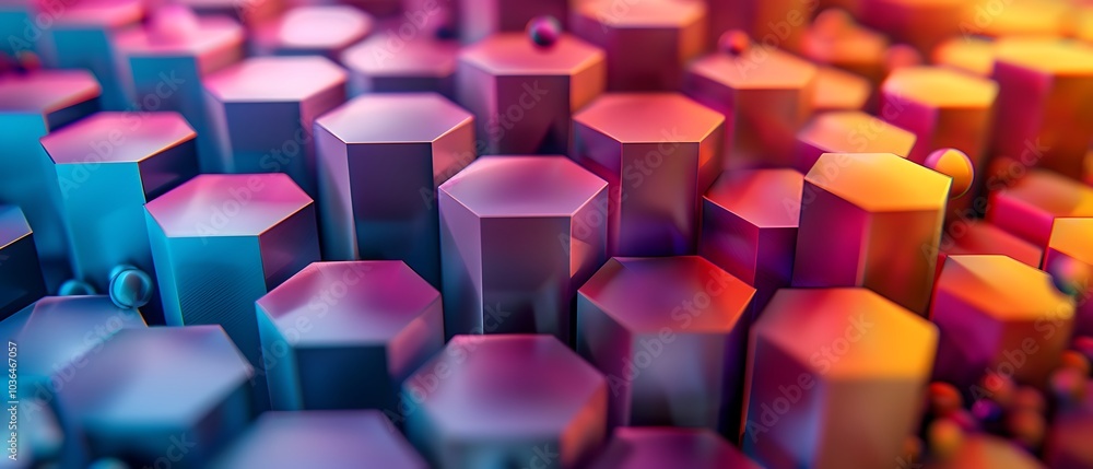 Fototapeta premium Exploring the intricate geometry of colorful hexagonal patterns in a dynamic 3d space